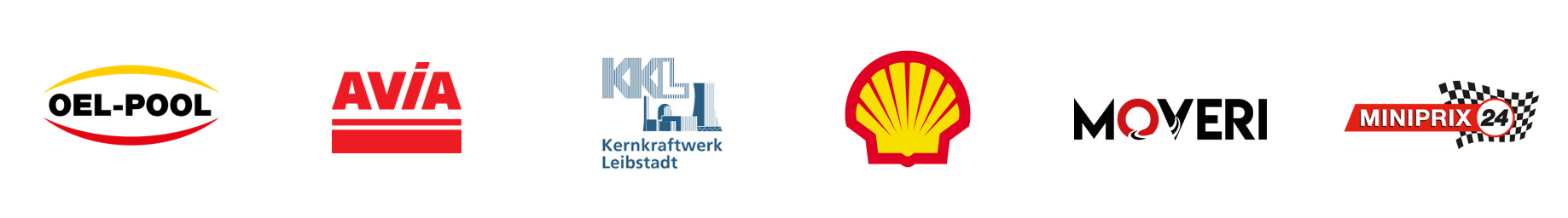 GRITEBA Kunden Logos: OEL-POOL, AVIA, KKL, Shell, MOVERI, MINIPRIX